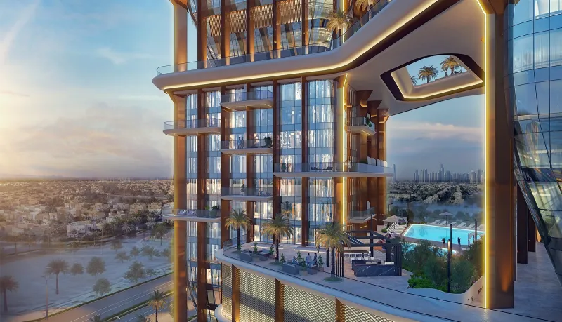 Sky-bridge terrace overlooking the swimming pool and Al Reem Island