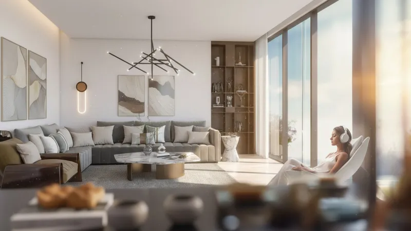 Living room with floor-to-ceiling windows
