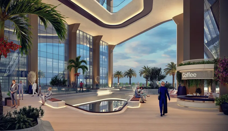 Podium plaza with café and seating