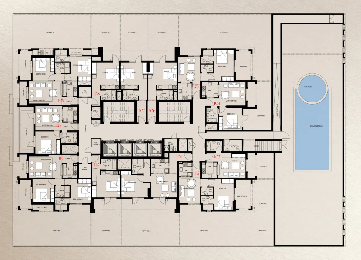 First Floor floor plate of Trace Park showing 12 numbered homes