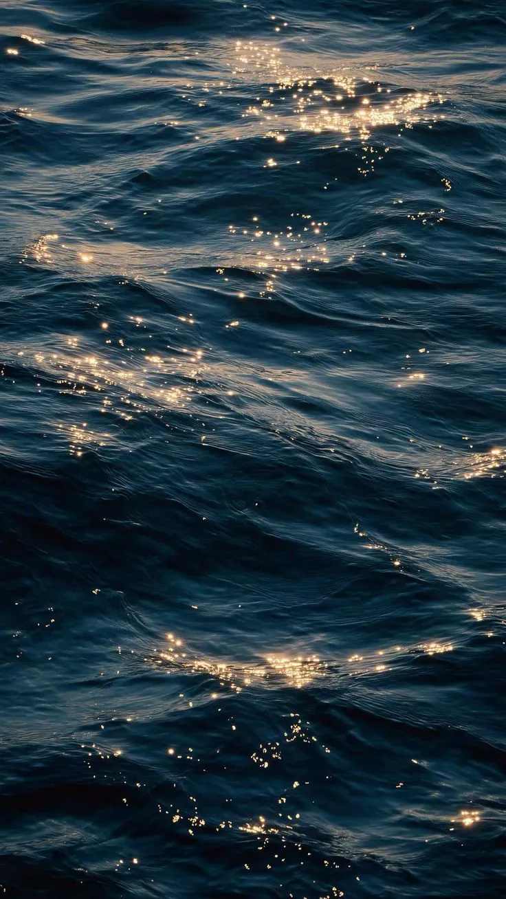 Dark sea surface with glints of evening light